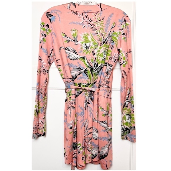 DVF Silk Floral Long Sleeve V-Neck Wrap Style Tie Waist Faux Mini Dress Romper 8 - Picture 7 of 10